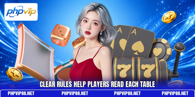 Clear rules help players read each table Clear rules help players read each table