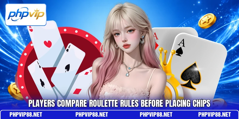 Players compare roulette rules before placing chips Players compare roulette rules before placing chips